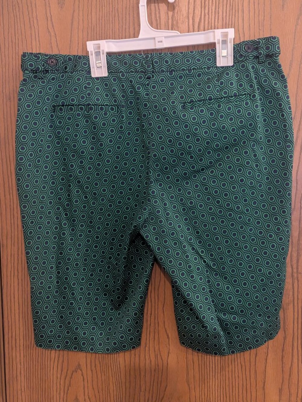 Laundry by Shelli Segal Geometric Bermuda Chino Honey Comb Green Navy Shorts-14 - Picture 6 of 6